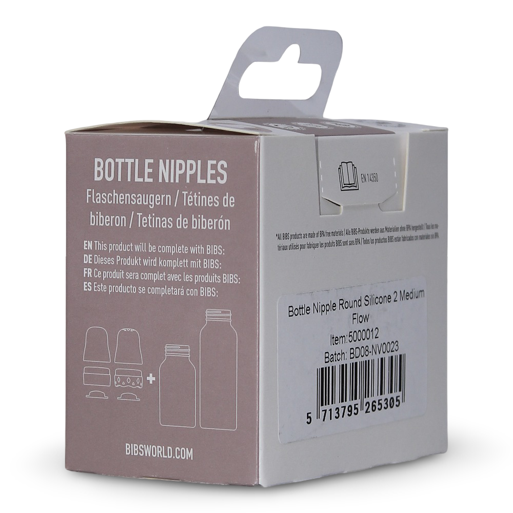 BIBS Baby Bottle Nipple Round Silicone Pack of 2 – Medium Flow