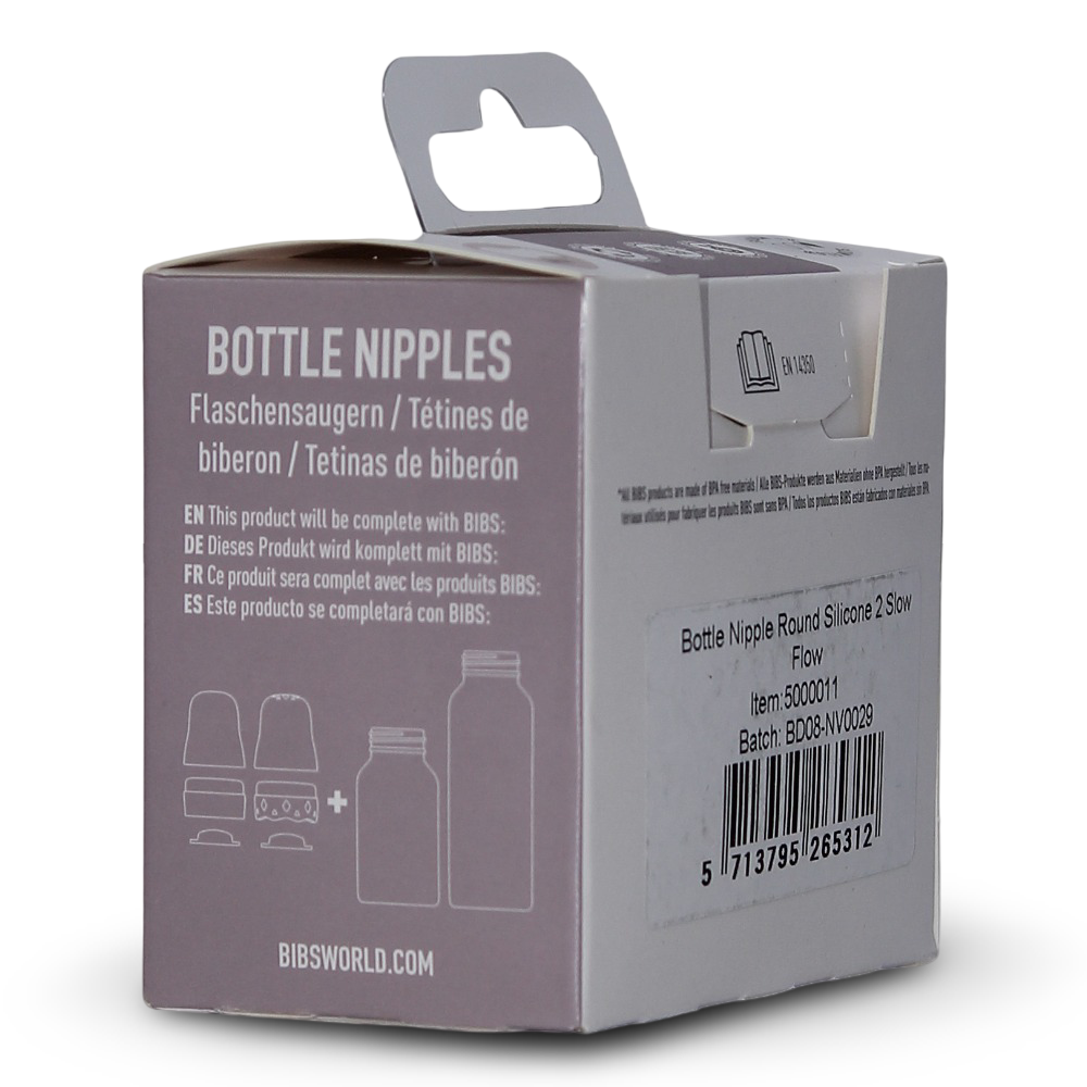 BIBS Baby Bottle Nipple Round Silicone Pack of 2 – Slow Flow