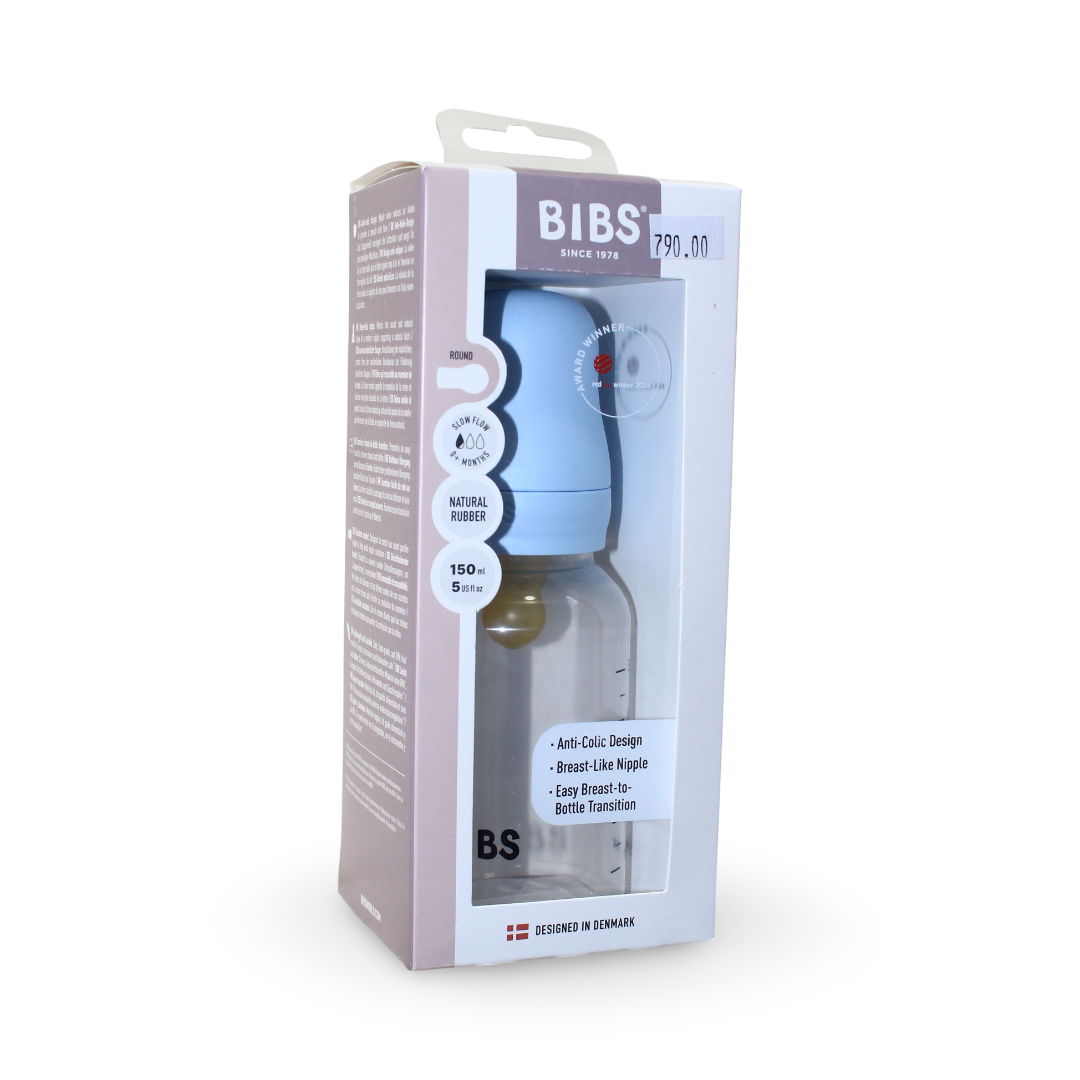 BIBS Baby Bottle Round Latex 1 Pack Slow Flow 150ml – Baby Blue