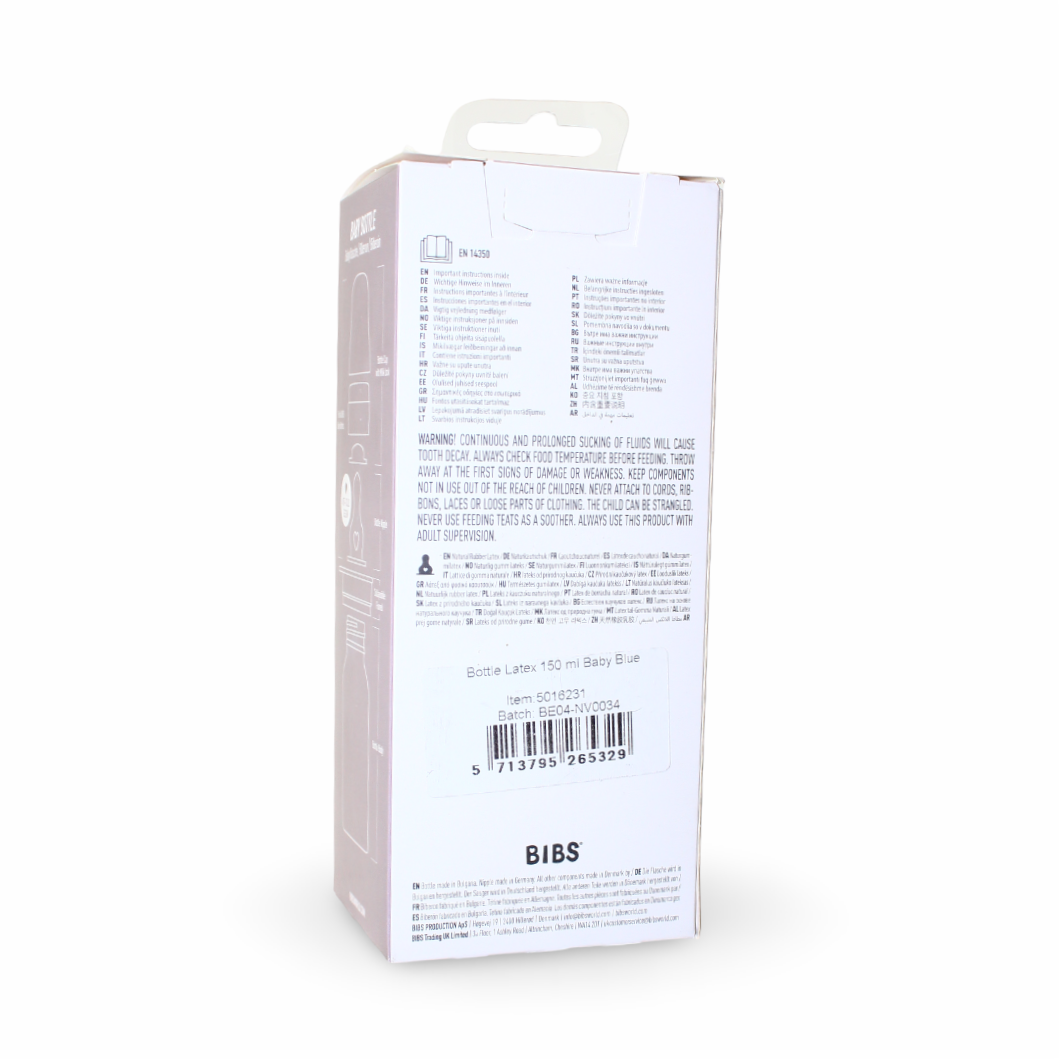BIBS Baby Bottle Round Latex 1 Pack Slow Flow 150ml – Baby Blue