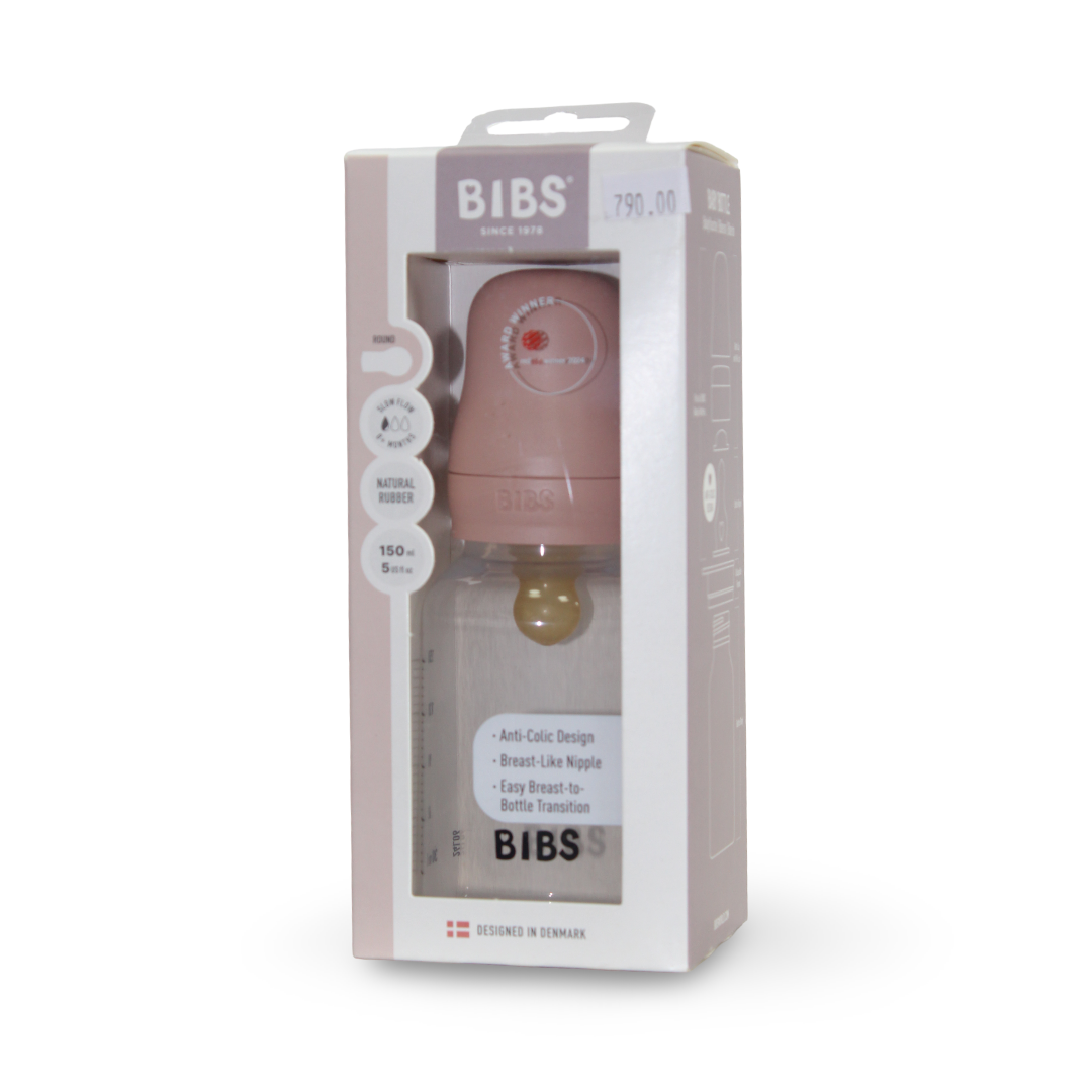 BIBS Baby Bottle Round Latex 1 Pack Slow Flow 150ml – Blush