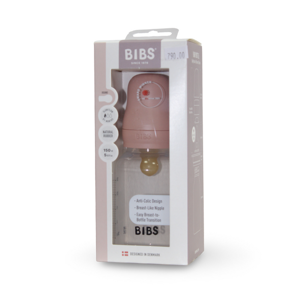 BIBS Baby Bottle Round Latex 1 Pack Slow Flow 150ml – Blush