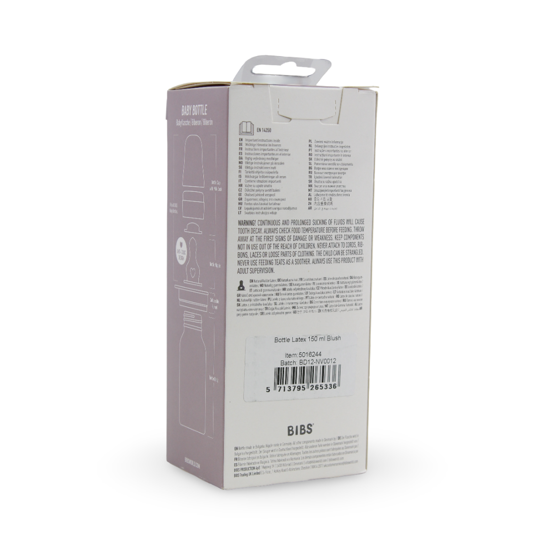 BIBS Baby Bottle Round Latex 1 Pack Slow Flow 150ml – Blush