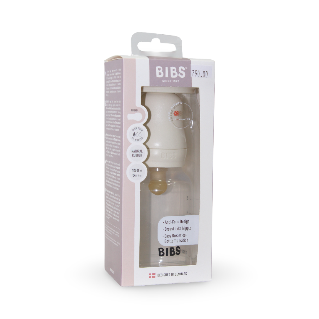 BIBS Baby Bottle Round Latex 1 Pack Slow Flow 150ml – Ivory
