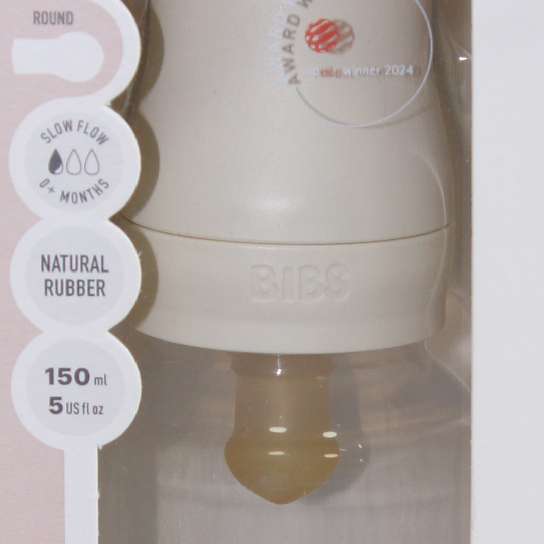 BIBS Baby Bottle Round Latex 1 Pack Slow Flow 150ml – Ivory