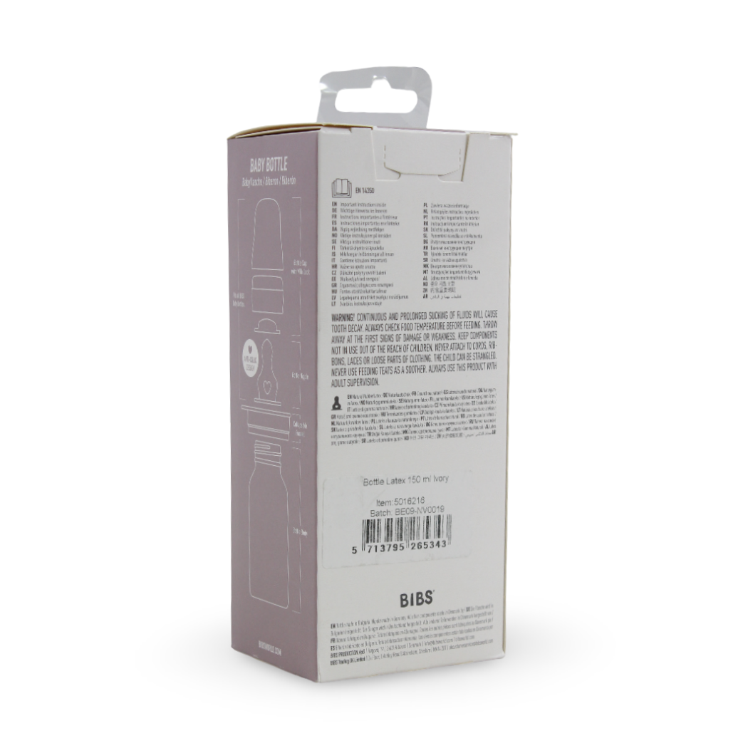 BIBS Baby Bottle Round Latex 1 Pack Slow Flow 150ml – Ivory