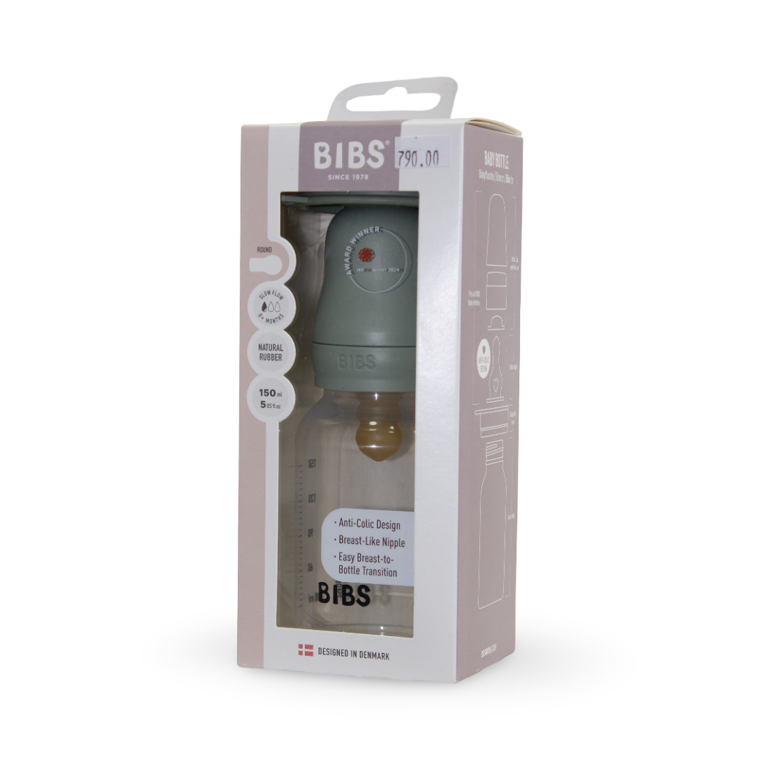 BIBS Baby Bottle Round Latex 1 Pack Slow Flow 150ml – Sage