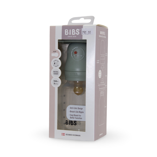 BIBS Baby Bottle Round Latex 1 Pack Slow Flow 150ml – Sage