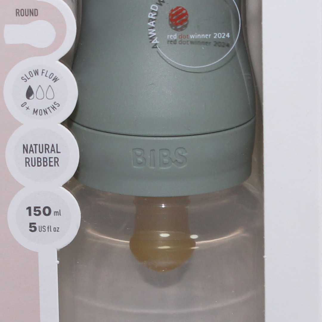 BIBS Baby Bottle Round Latex 1 Pack Slow Flow 150ml – Sage