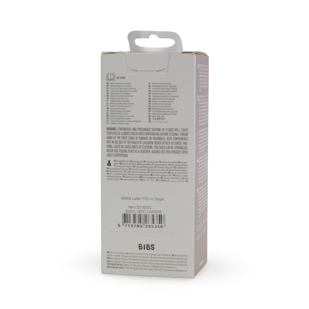 BIBS Baby Bottle Round Latex 1 Pack Slow Flow 150ml – Sage
