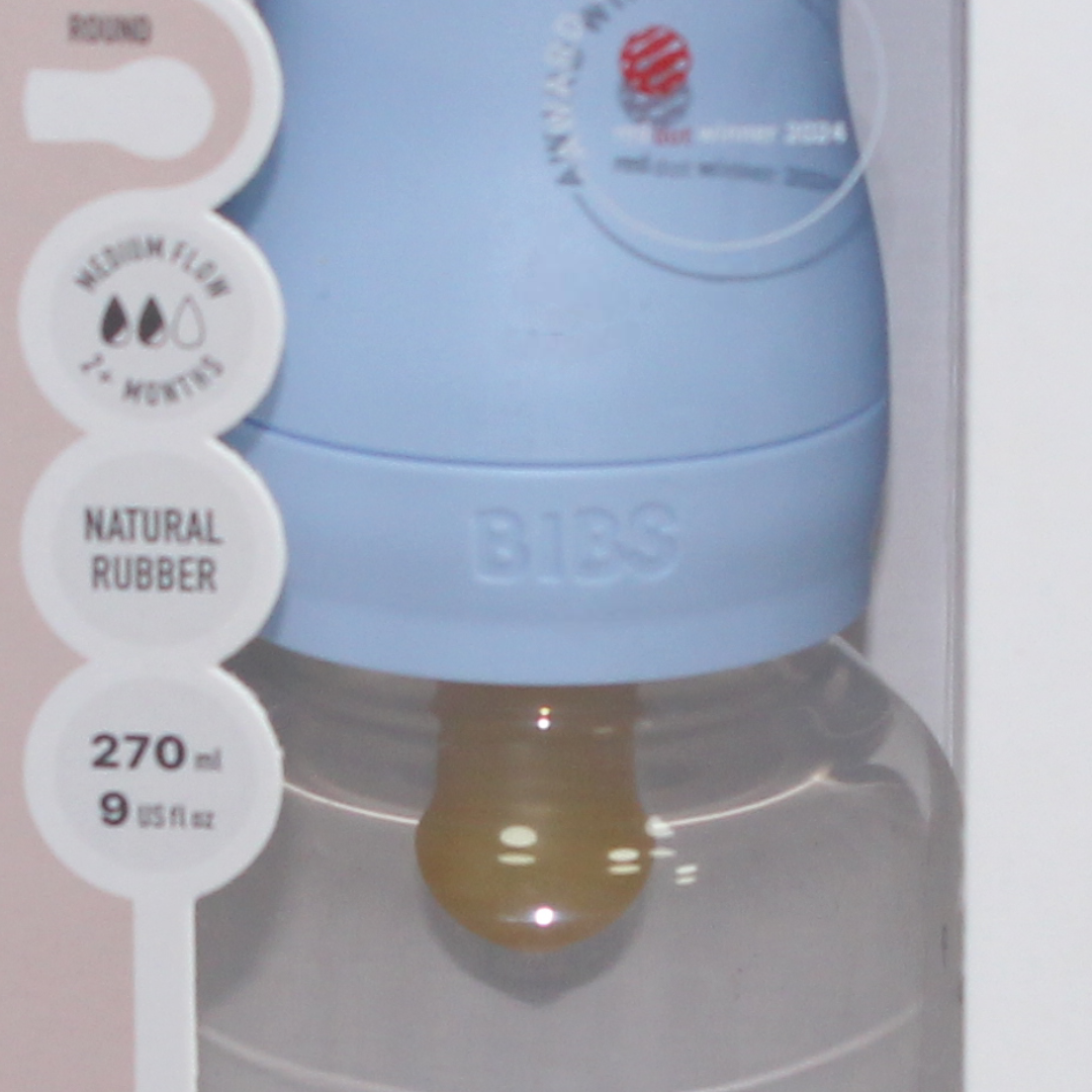 BIBS Baby Bottle Round Latex 1 Pack Medium Flow 270ml – Baby Blue