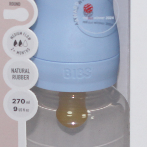 BIBS Baby Bottle Round Latex 1 Pack Medium Flow 270ml – Baby Blue