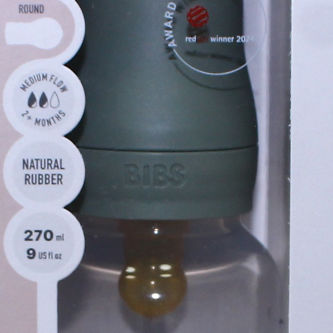 BIBS Baby Bottle Round Latex 1 Pack Medium Flow 270ml – Sage