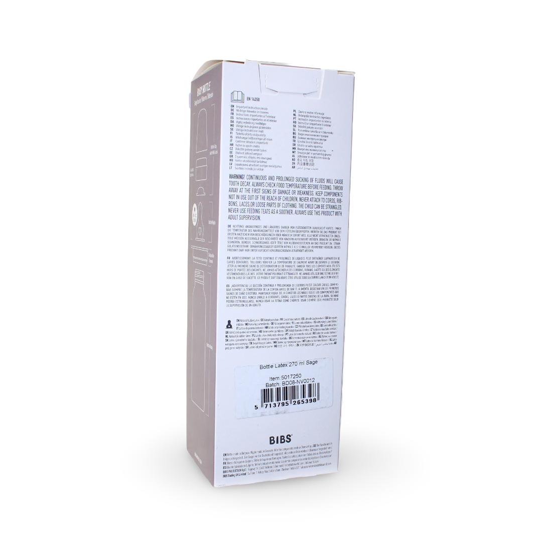 BIBS Baby Bottle Round Latex 1 Pack Medium Flow 270ml – Sage