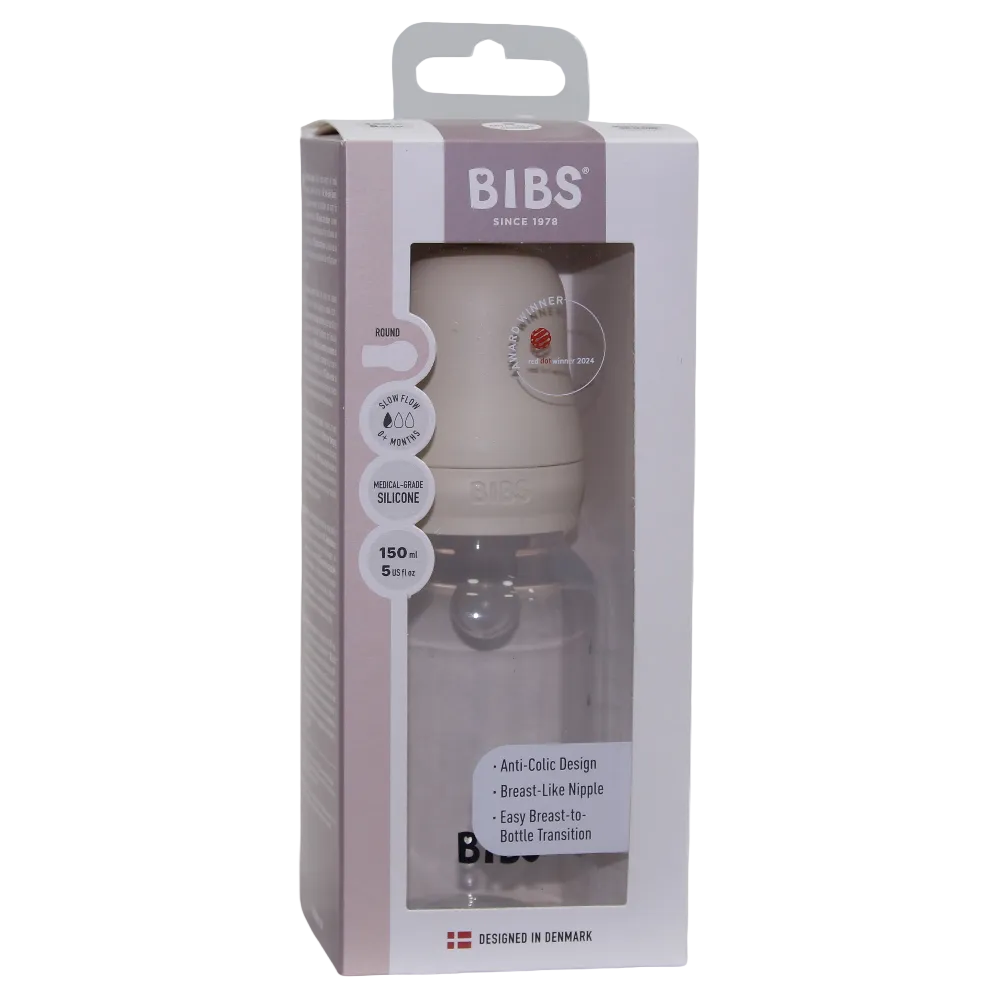 BIBS Round Silicone Baby Bottle 1-Pack 150ml Slow Flow – Ivory