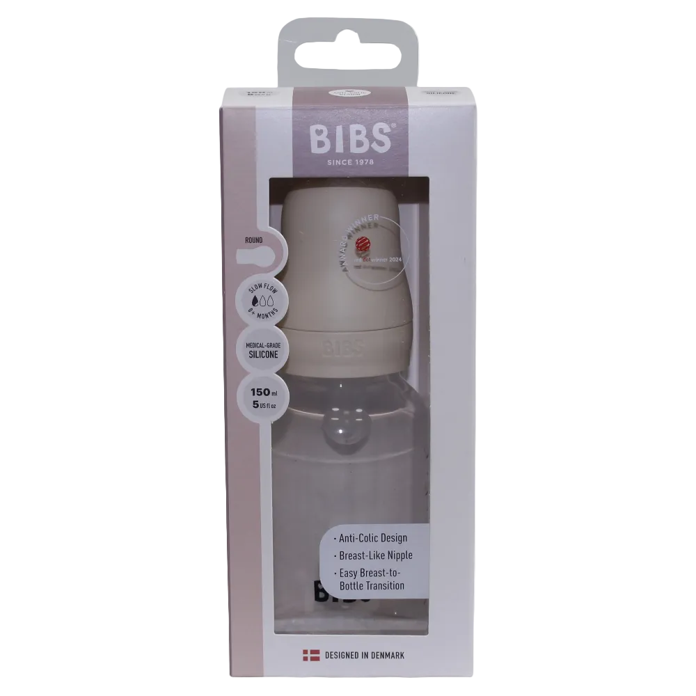 BIBS Round Silicone Baby Bottle 1-Pack 150ml Slow Flow – Ivory