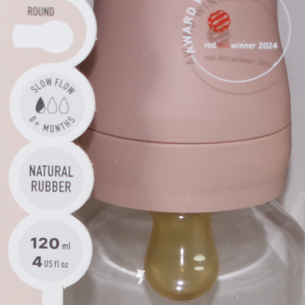 BIBS Glass Baby Bottle Round Latex - 1 pack 120 ml Slow Flow Blush