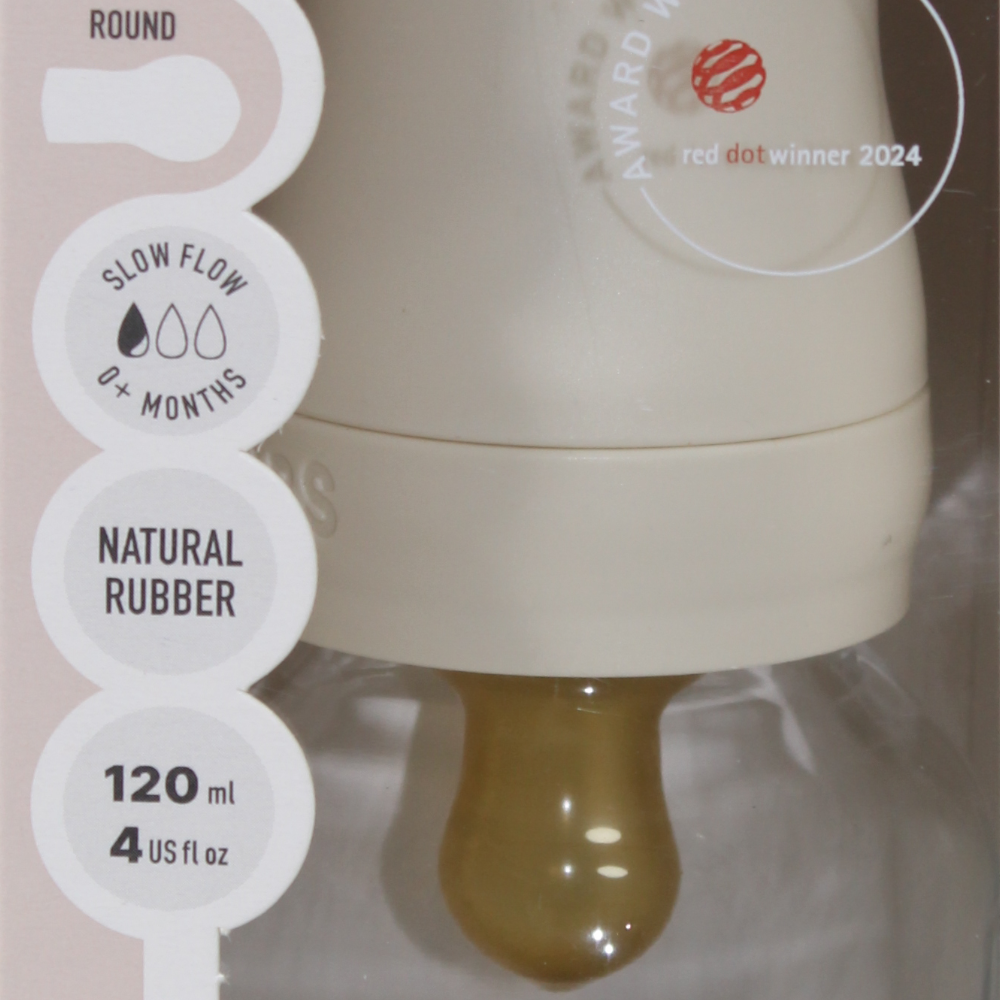 BIBS Glass Baby Bottle Round Latex - 1 pack 120 ml Slow Flow Ivory
