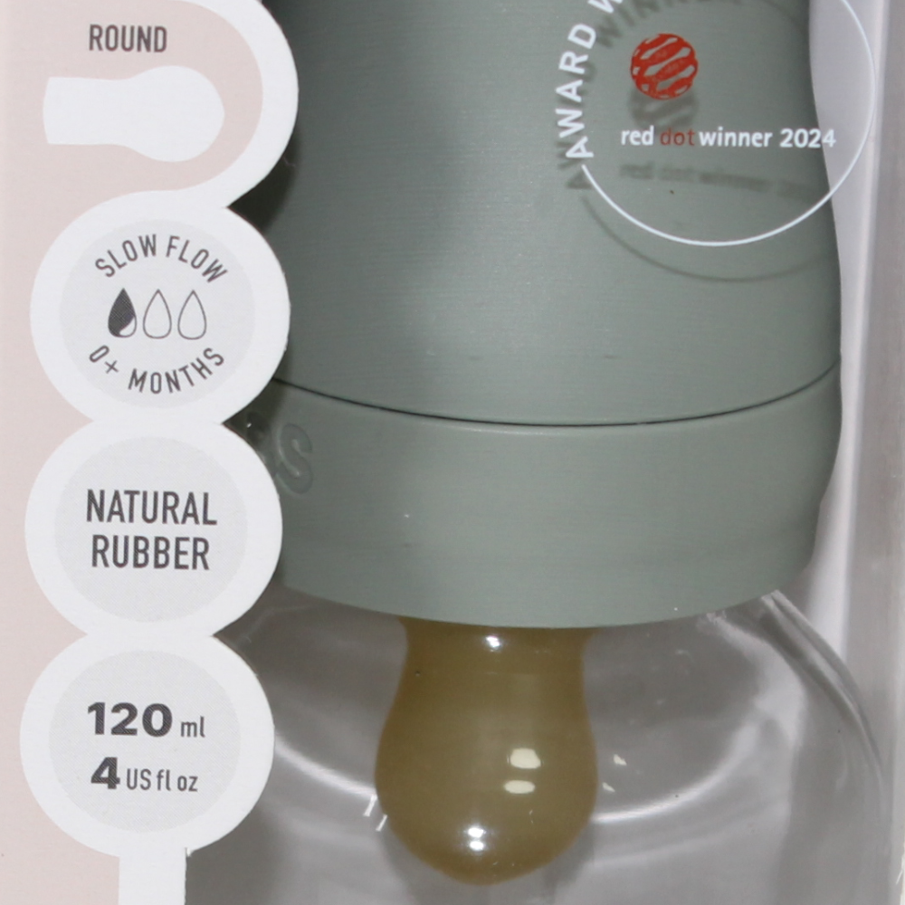 BIBS Glass Baby Bottle Round Latex - 1 pack 120 ml Slow Flow Sage