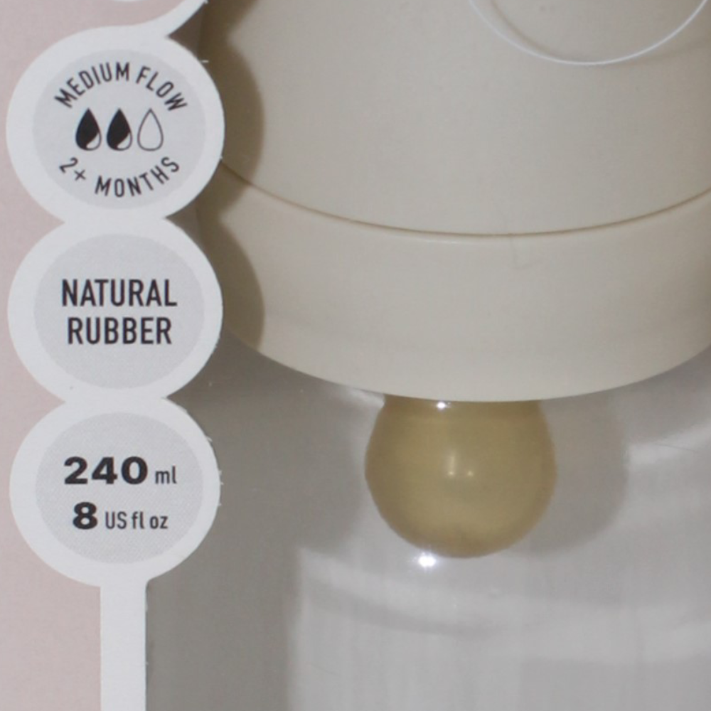BIBS Glass Baby Bottle Round Latex - 1 pack 240 ml Medium Flow Ivory