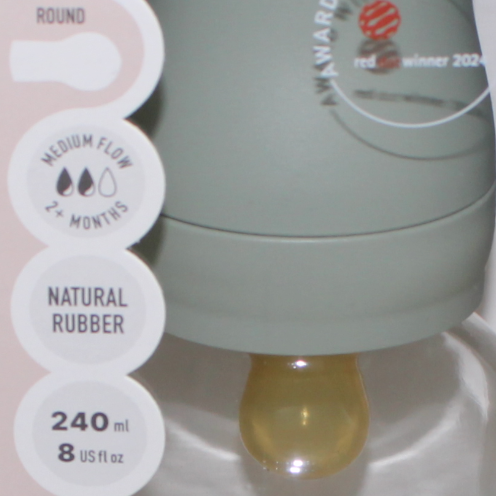 BIBS Glass Baby Bottle Round Latex 1 pack 240 ml Medium Flow Sage