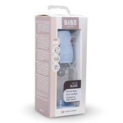 BIBS Glass Baby Bottle Round Silicone - 1 pack 120 ml Slow Flow Baby Blue