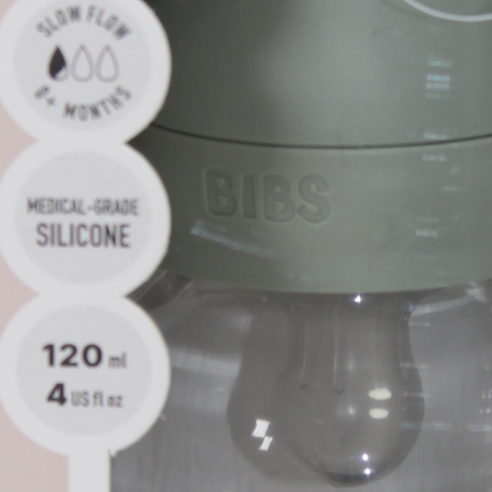 BIBS Glass Baby Bottle Round Silicone - 1 pack 120 ml Slow Flow Sage