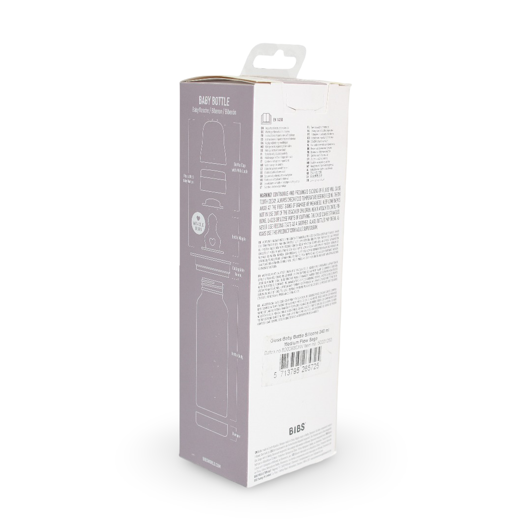 BIBS Glass Baby Bottle Complete Set – 240 ml Medium Flow Sage