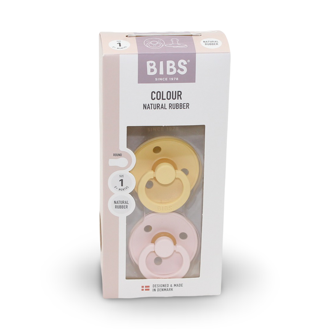 BIBS Pacifier Colour 2 Pack – Latex Size 1 Pale Butter/Petal