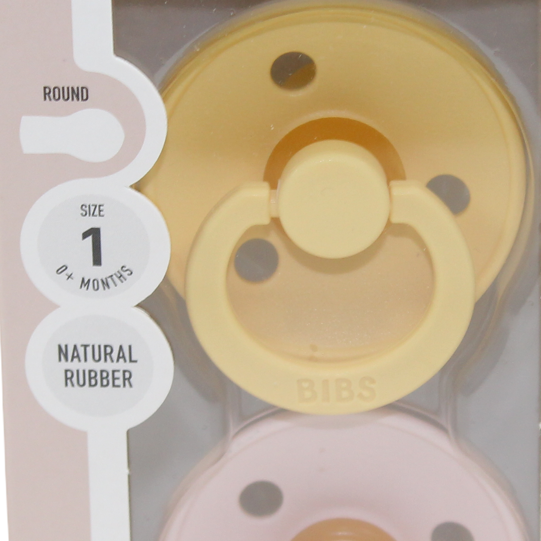 BIBS Pacifier Colour 2 Pack – Latex Size 1 Pale Butter/Petal