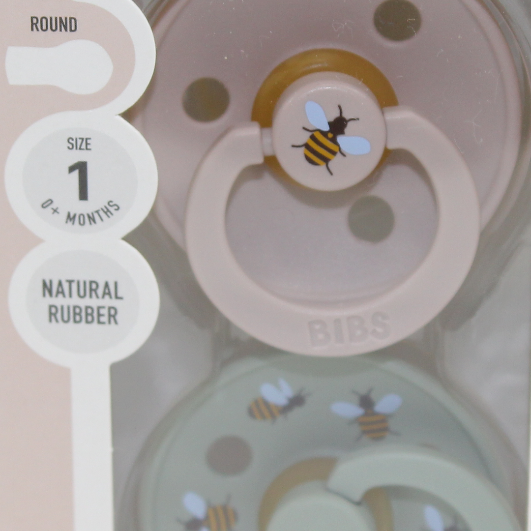 BIBS Pacifier Studio Colour 2 Pack – Bumblebee Latex Size 1 Mushroom Mix