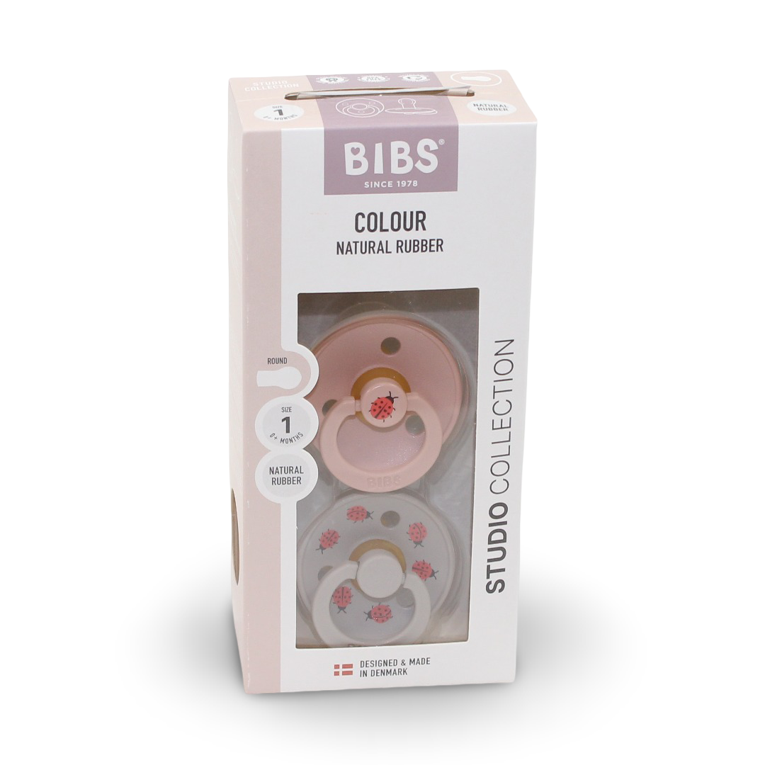 BIBS Pacifier Studio Colour 2 Pack – Ladybug Latex Size 1 Blush Mix - Baby Essentials