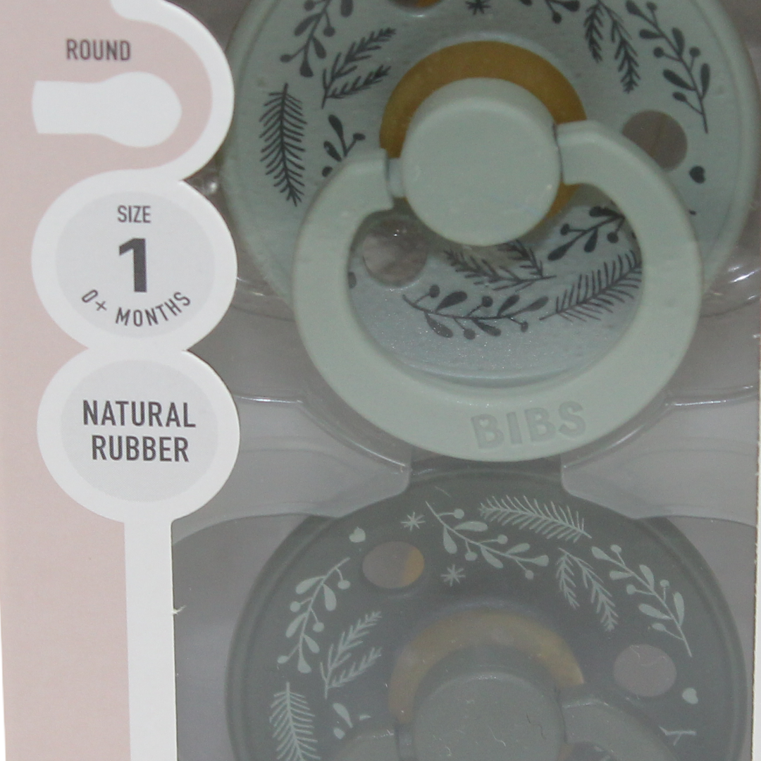 BIBS Pacifier Colour Holiday Leaf 2 Pack – Latex Size 1 Sage/Hunter Green