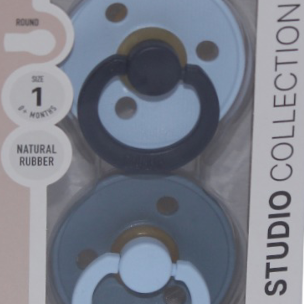 BIBS Colour Natural Rubber Pacifier Pack of 2 – Fusion Latex Size 1 Baby Blue/Petrol Mix