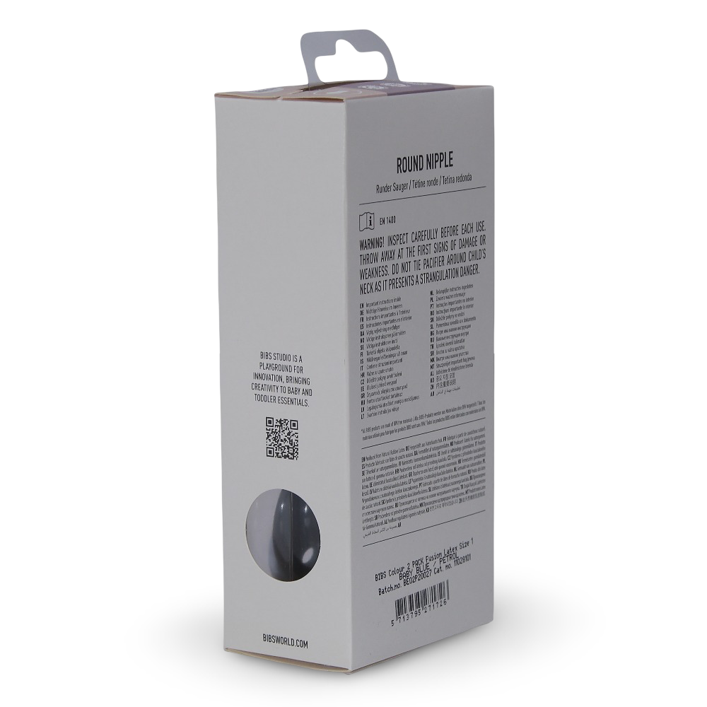 BIBS Colour Natural Rubber Pacifier Pack of 2 – Fusion Latex Size 1 Baby Blue/Petrol Mix