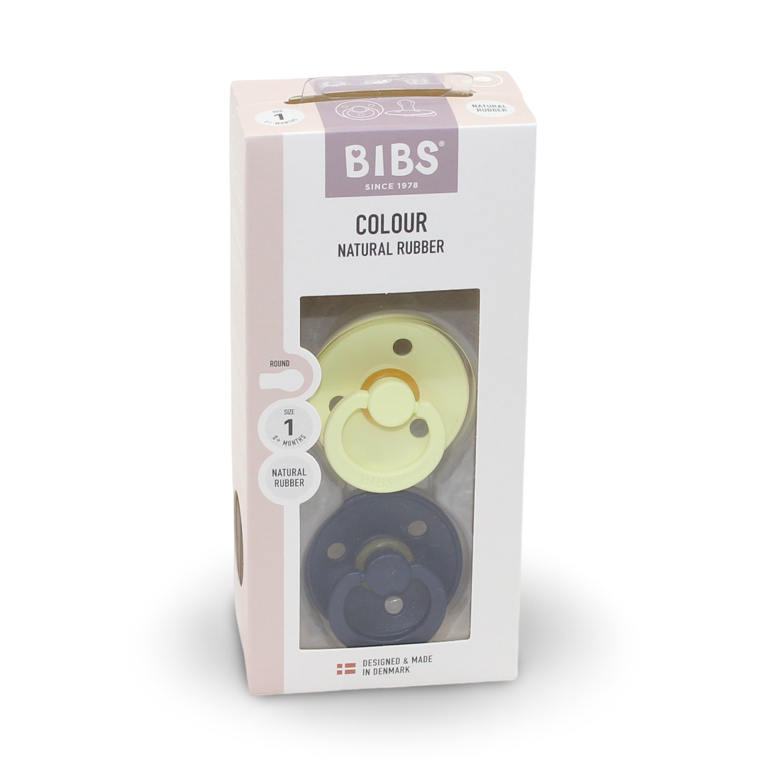 BIBS Pacifier Colour 2 Pack – Latex Size 1 Luna/Deep Space