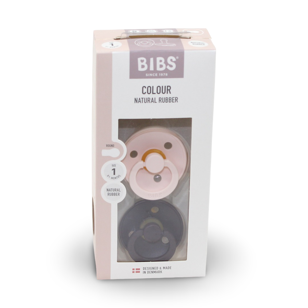 BIBS Pacifier Colour 2 Pack – Latex Size 1 Petal/Plum - Baby Essentials