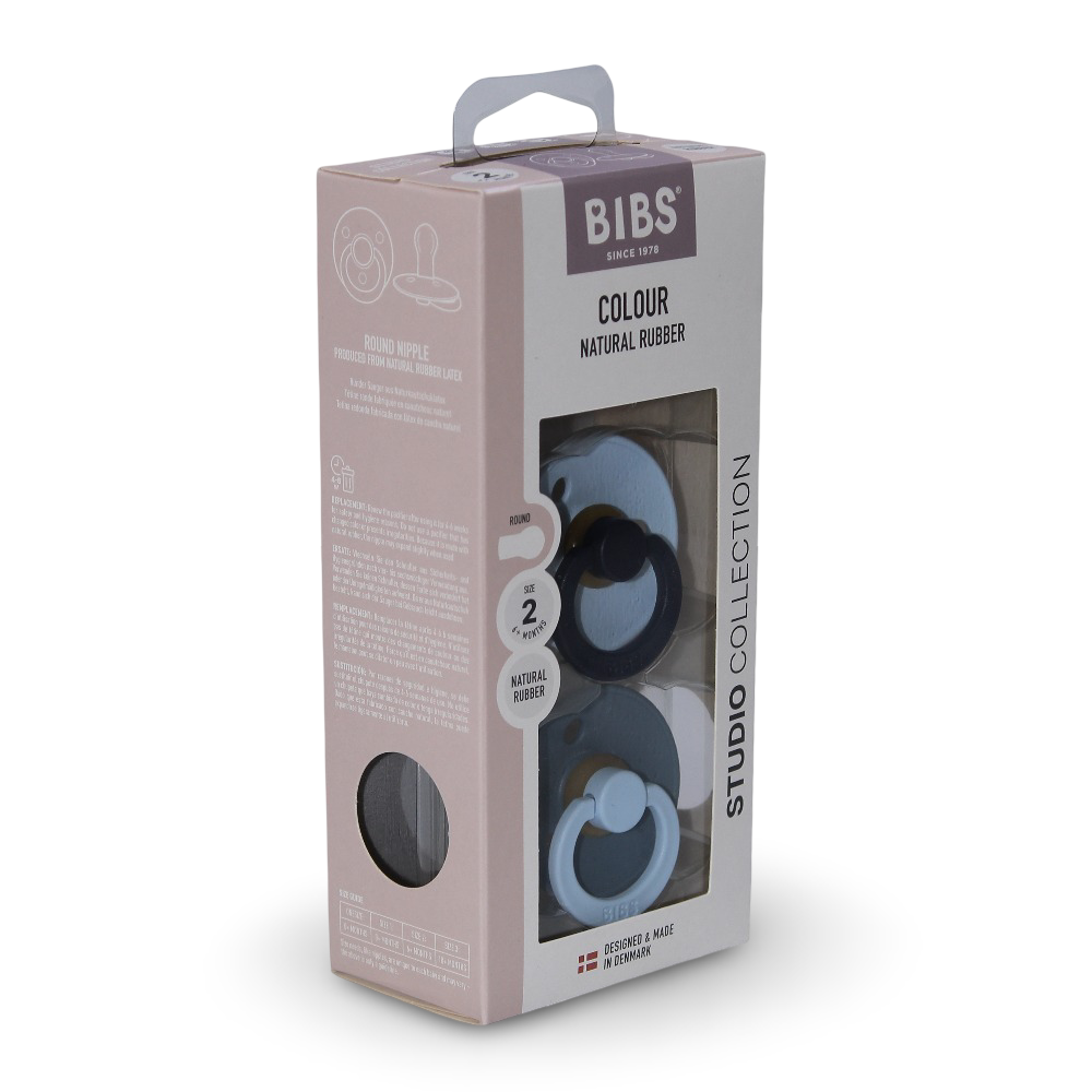 BIBS Colour Natural Rubber Pacifier Pack of 2 – Fusion Latex Size 2 Baby Blue/Petrol Mix