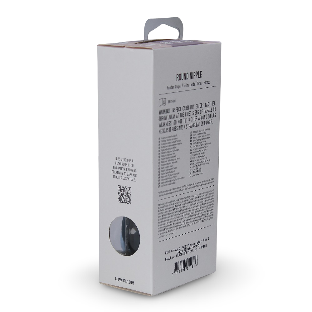 BIBS Colour Natural Rubber Pacifier Pack of 2 – Fusion Latex Size 2 Baby Blue/Petrol Mix