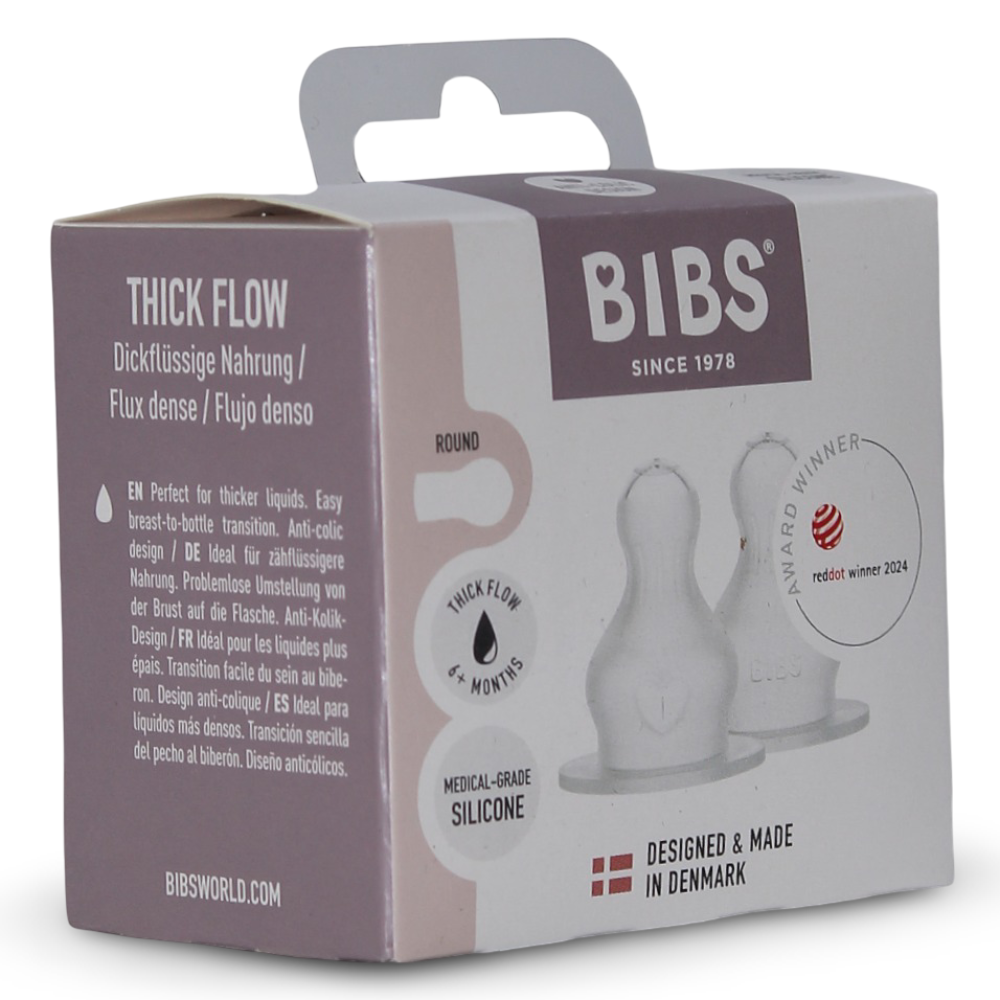 BIBS Baby Bottle Nipple Round Silicone Pack of 2 – Thick Flow