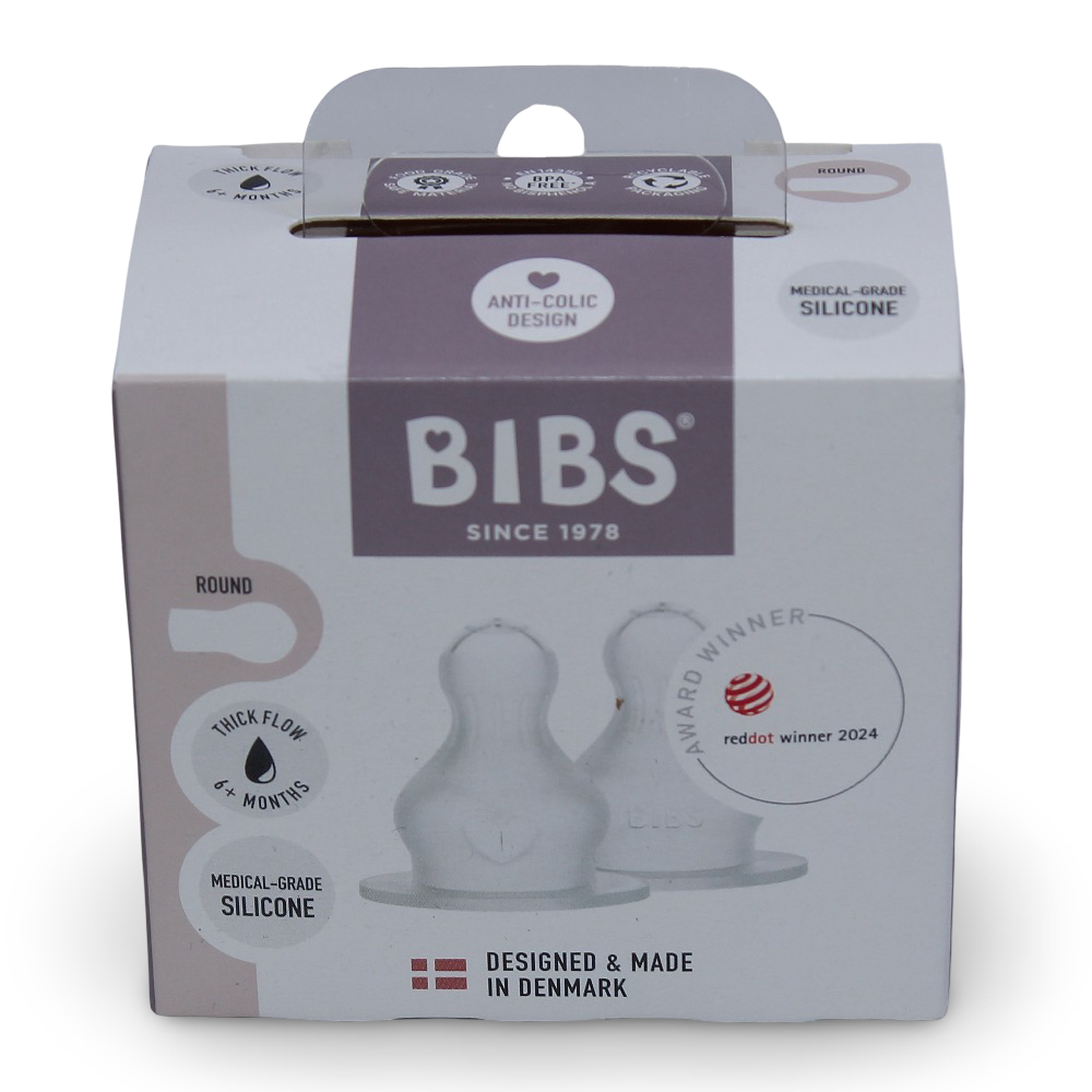 BIBS Baby Bottle Nipple Round Silicone Pack of 2 – Thick Flow
