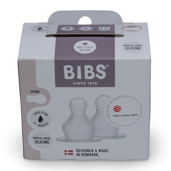 BIBS Baby Bottle Nipple Round Silicone Pack of 2 – Thick Flow