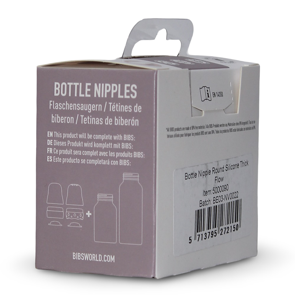 BIBS Baby Bottle Nipple Round Silicone Pack of 2 – Thick Flow