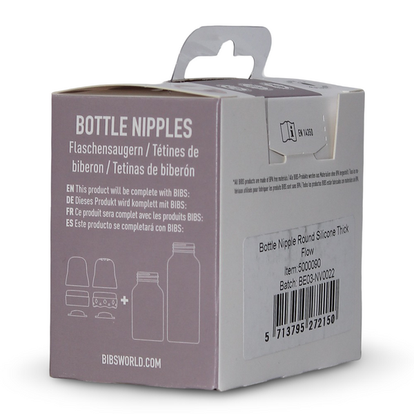 BIBS Baby Bottle Nipple Round Silicone Pack of 2 – Thick Flow