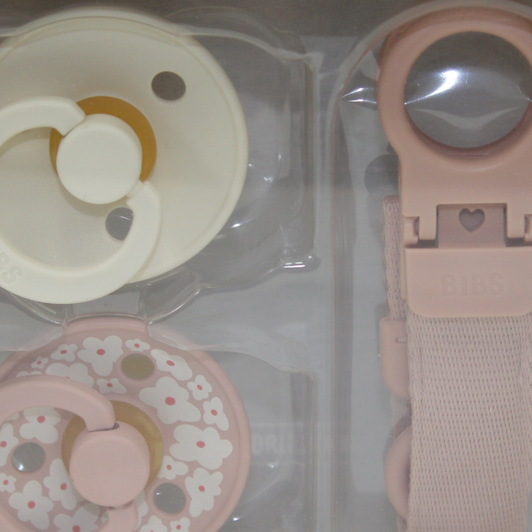 BIBS Colour Pacifier & Loop Clip Gift Set Latex Size 1 – Blush