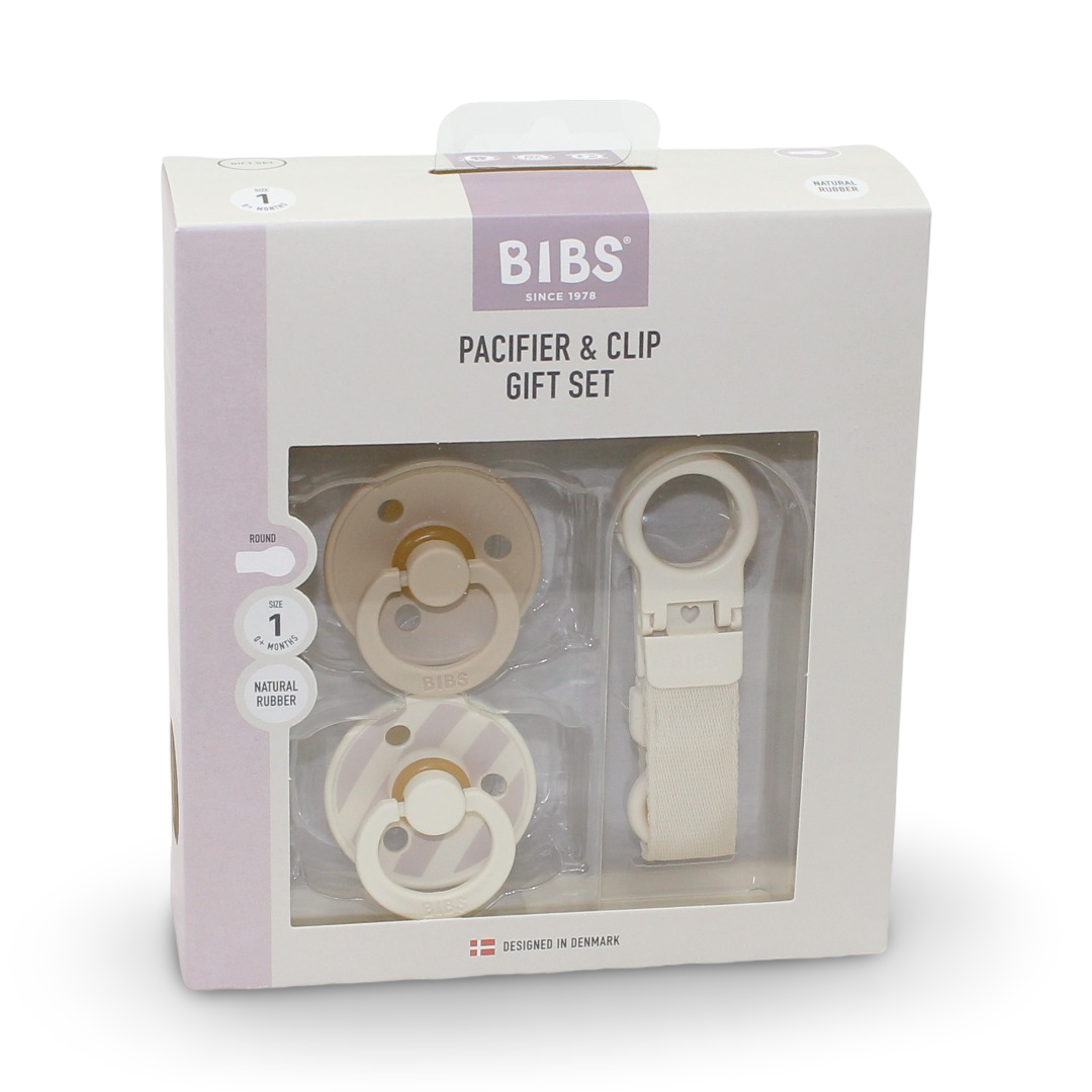 BIBS Colour Pacifier & Loop Clip Gift Set Latex Size 1 – Ivory - Baby Essentials