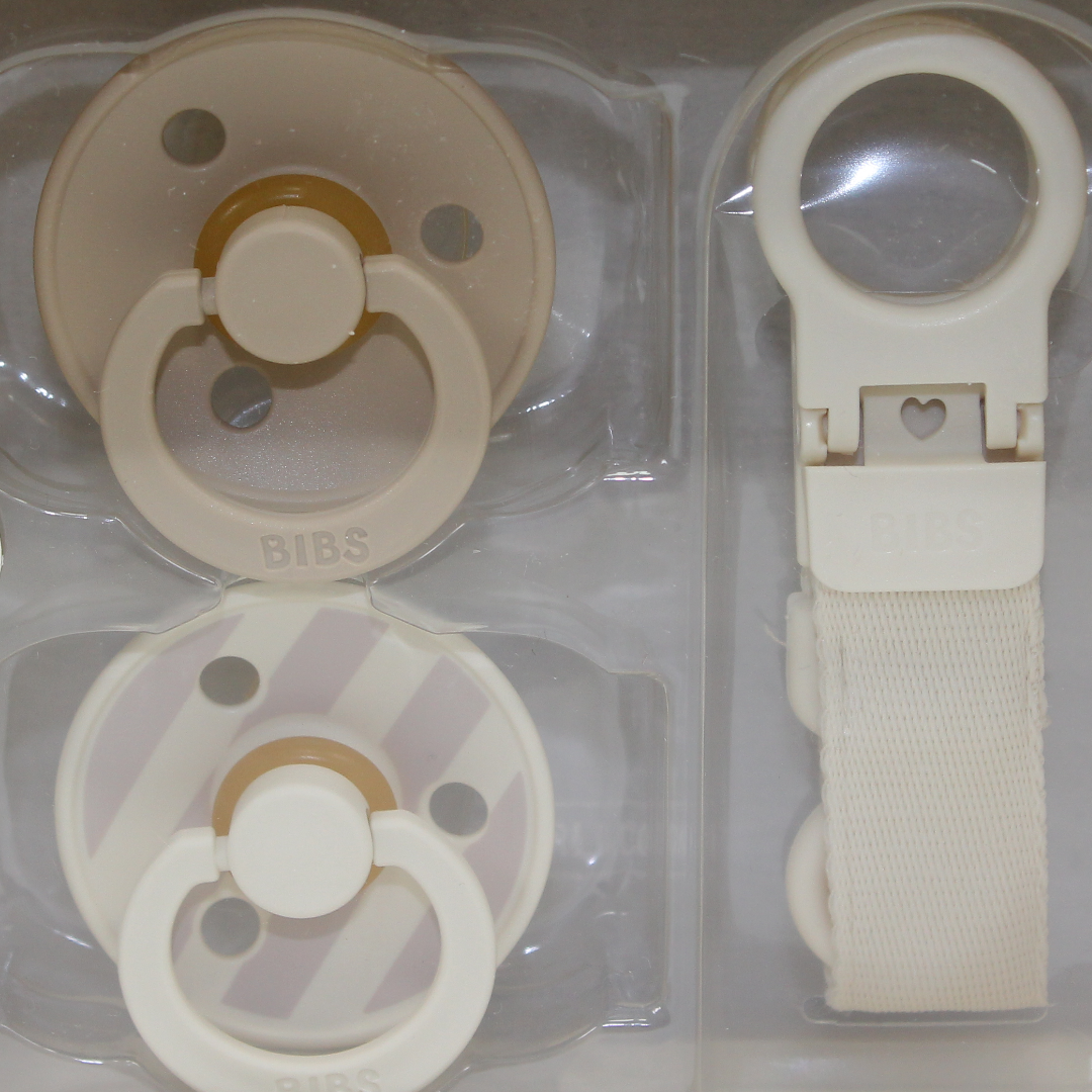 BIBS Colour Pacifier & Loop Clip Gift Set Latex Size 1 – Ivory