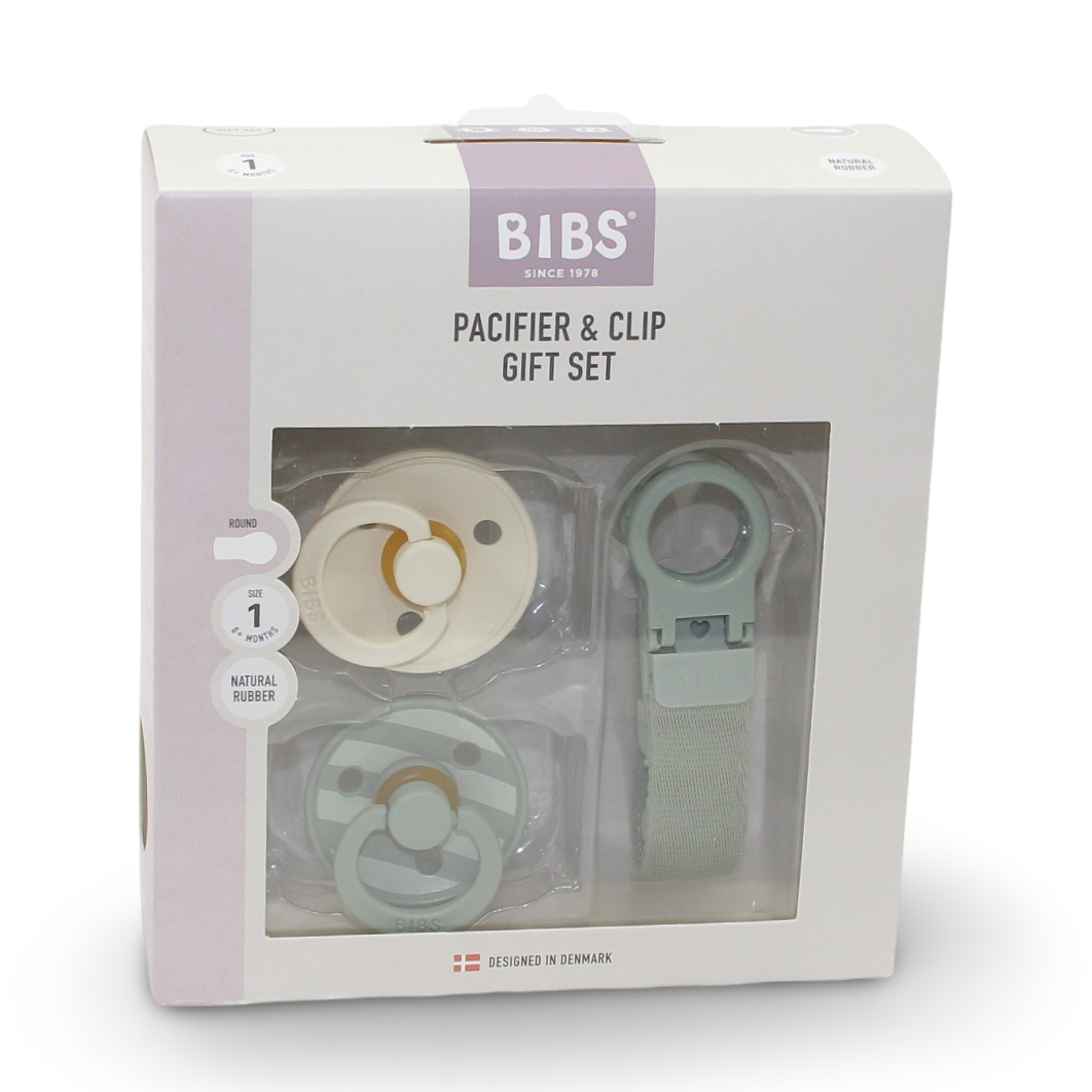 BIBS Colour Pacifier & Loop Clip Gift Set Latex Size 1 – Sage