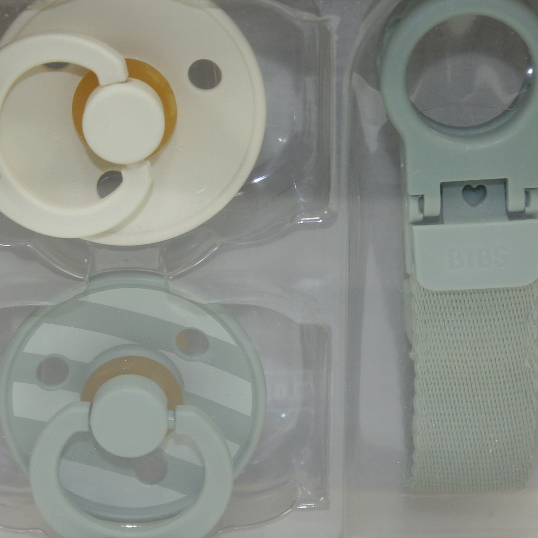 BIBS Colour Pacifier & Loop Clip Gift Set Latex Size 1 – Sage