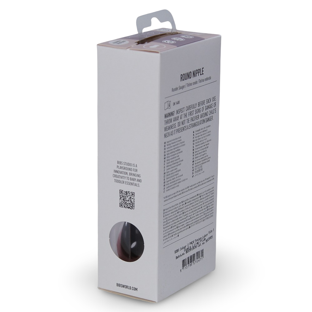 BIBS Colour Natural Rubber Pacifier Pack of 2 – Fusion Latex Size 1 Dusky Lilac/Plum Mix